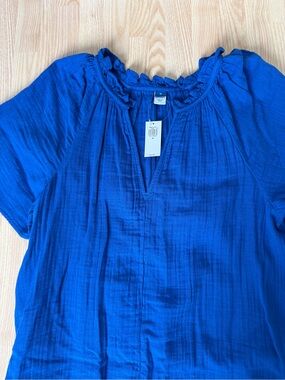 NWT Women's Blue Ruffle-Neck Linen Dress